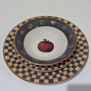 Block Country Orchard 3 Pc Rustic Checkered  Dinnerware Set